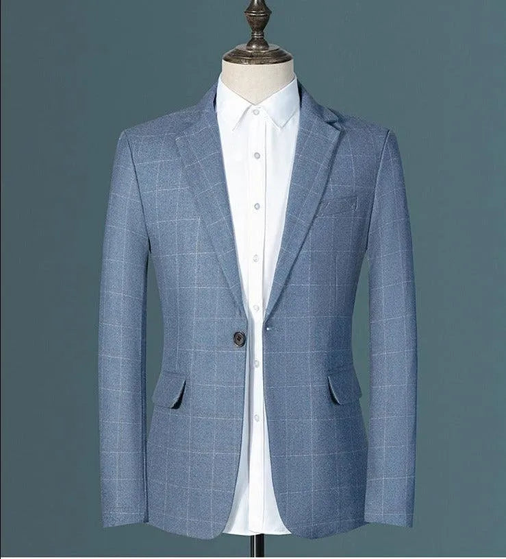 Men Blazer - Plaid Business Casual Blazer -Guocali