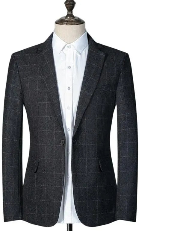 Men Blazer - Plaid Business Casual Blazer -Guocali