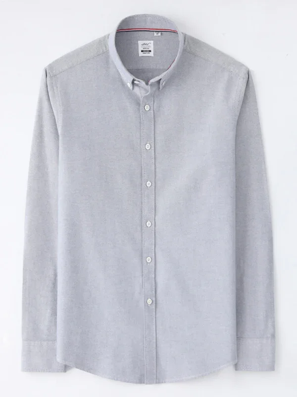 Men Button-Down Cotton Long Sleeves Casual Oxford Shirt – Breathable - White -Guocali