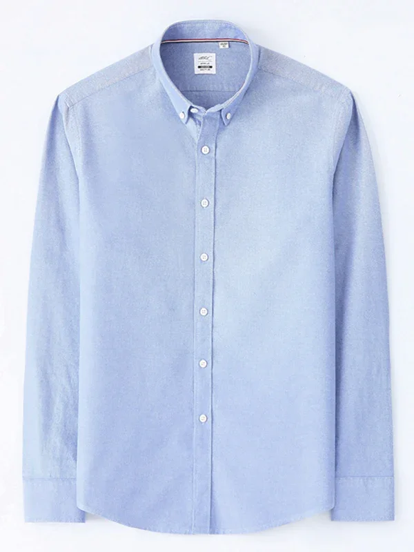 Men Button-Down Cotton Long Sleeves Casual Oxford Shirt – Breathable - White -Guocali