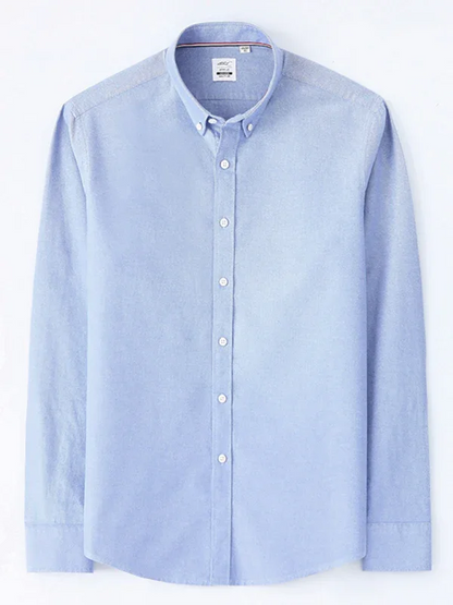 Men Button-Down Cotton Long Sleeves Casual Oxford Shirt – Breathable - White -Guocali