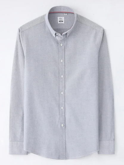 Men Button-Down Cotton Long Sleeves Casual Oxford Shirt – Breathable - White -Guocali