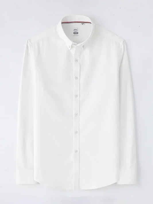 Men Button-Down Cotton Long Sleeves Casual Oxford Shirt – Breathable - White -Guocali