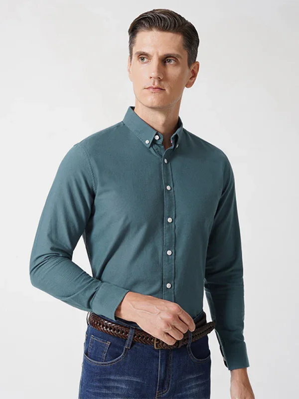 Men Button-Down Cotton Long Sleeves Casual Oxford Shirt – Breathable - White -Guocali