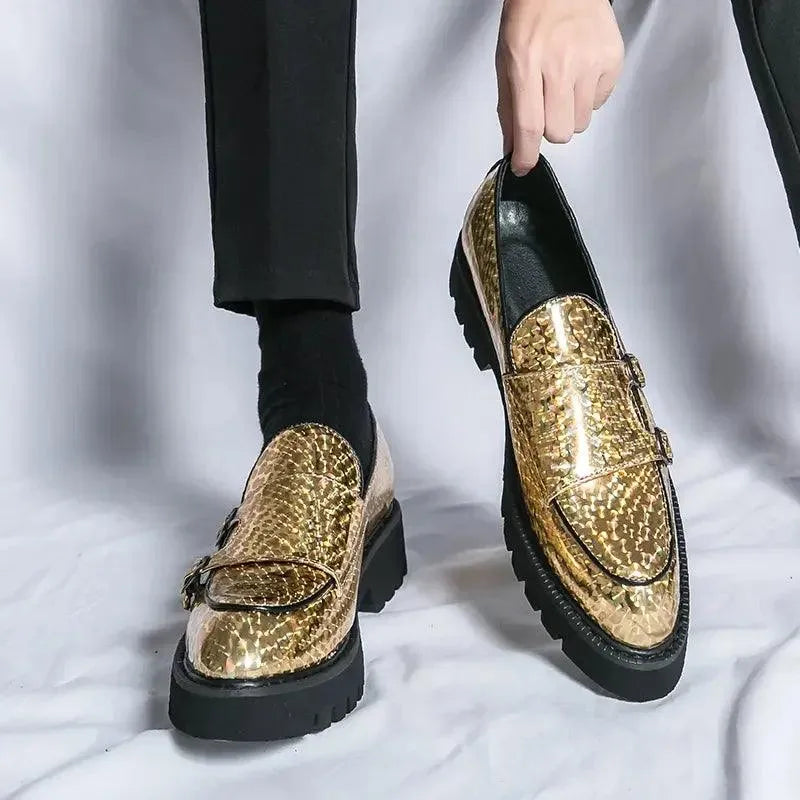 Men Casual Chunky Dress Loafers - Buckles Straps Monk Strap Formal Dress Shoes
