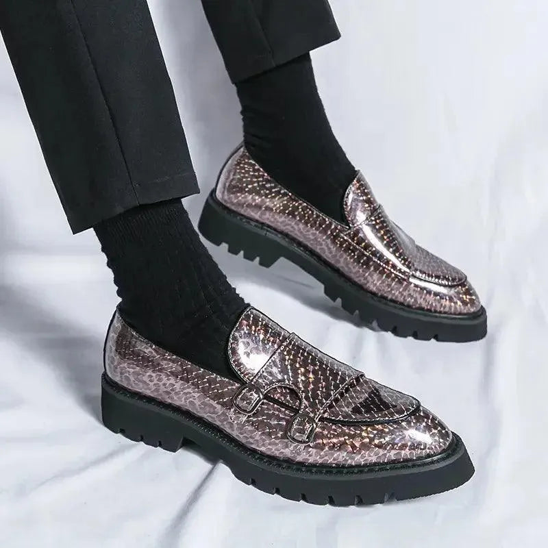 Men Casual Chunky Dress Loafers - Buckles Straps Monk Strap Formal Dress Shoes