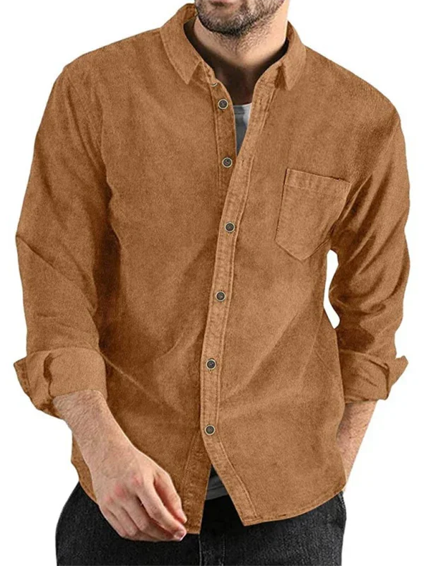 Men Casual Long Sleeves Button-Down Overshirt – Breathable - Brown -Guocali
