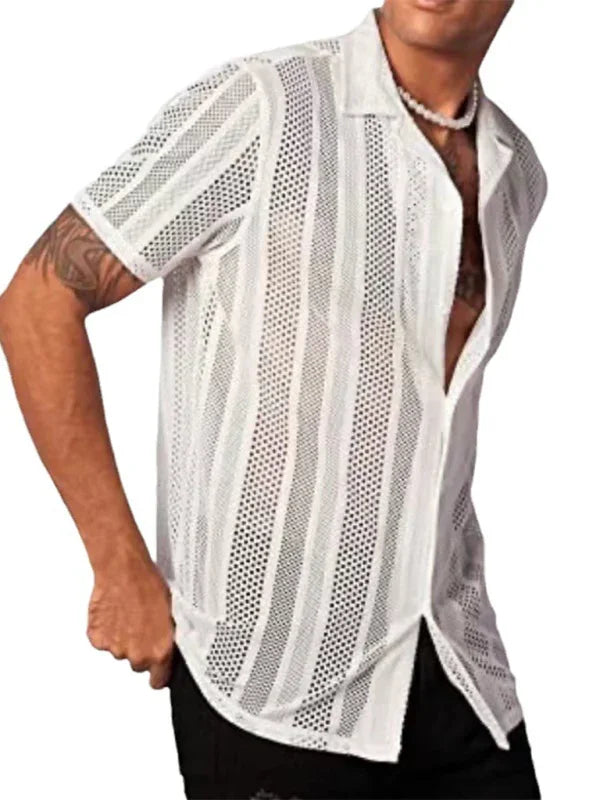 Men Casual Short Sleeves Button-Down Shirt – Breathable - White -Guocali