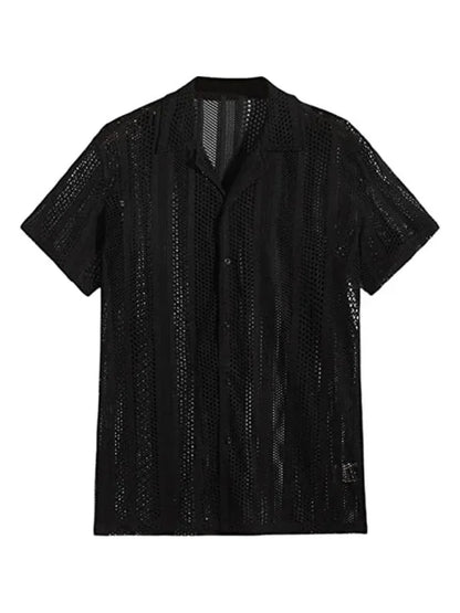 Men Casual Short Sleeves Button-Down Shirt – Breathable - White -Guocali