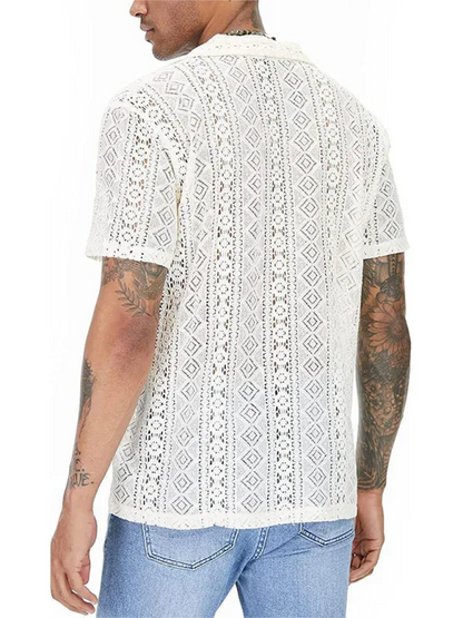 Men Casual Short Sleeves Cotton Button-Down Shirt – Breathable - Beige -Guocali