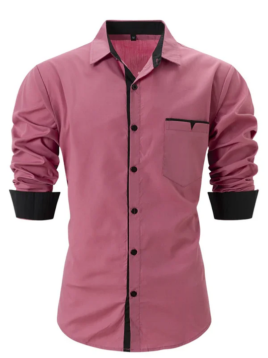 Men Cotton Long Sleeves Regular Fit Casual Shirt – Breathable - Pink, Black -Guocali