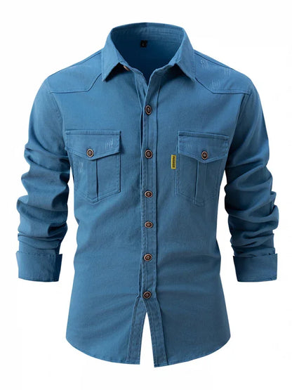 Men Cotton Long Sleeves Regular Fit Casual Shirt – Slight Elasticity - Green -Guocali