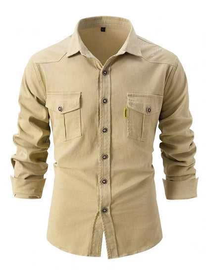 Men Cotton Long Sleeves Regular Fit Casual Shirt – Slight Elasticity - Green -Guocali