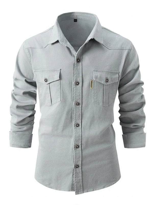 Men Cotton Long Sleeves Regular Fit Casual Shirt – Slight Elasticity - Green -Guocali