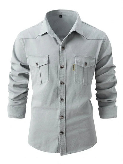 Men Cotton Long Sleeves Regular Fit Casual Shirt – Slight Elasticity - Green -Guocali