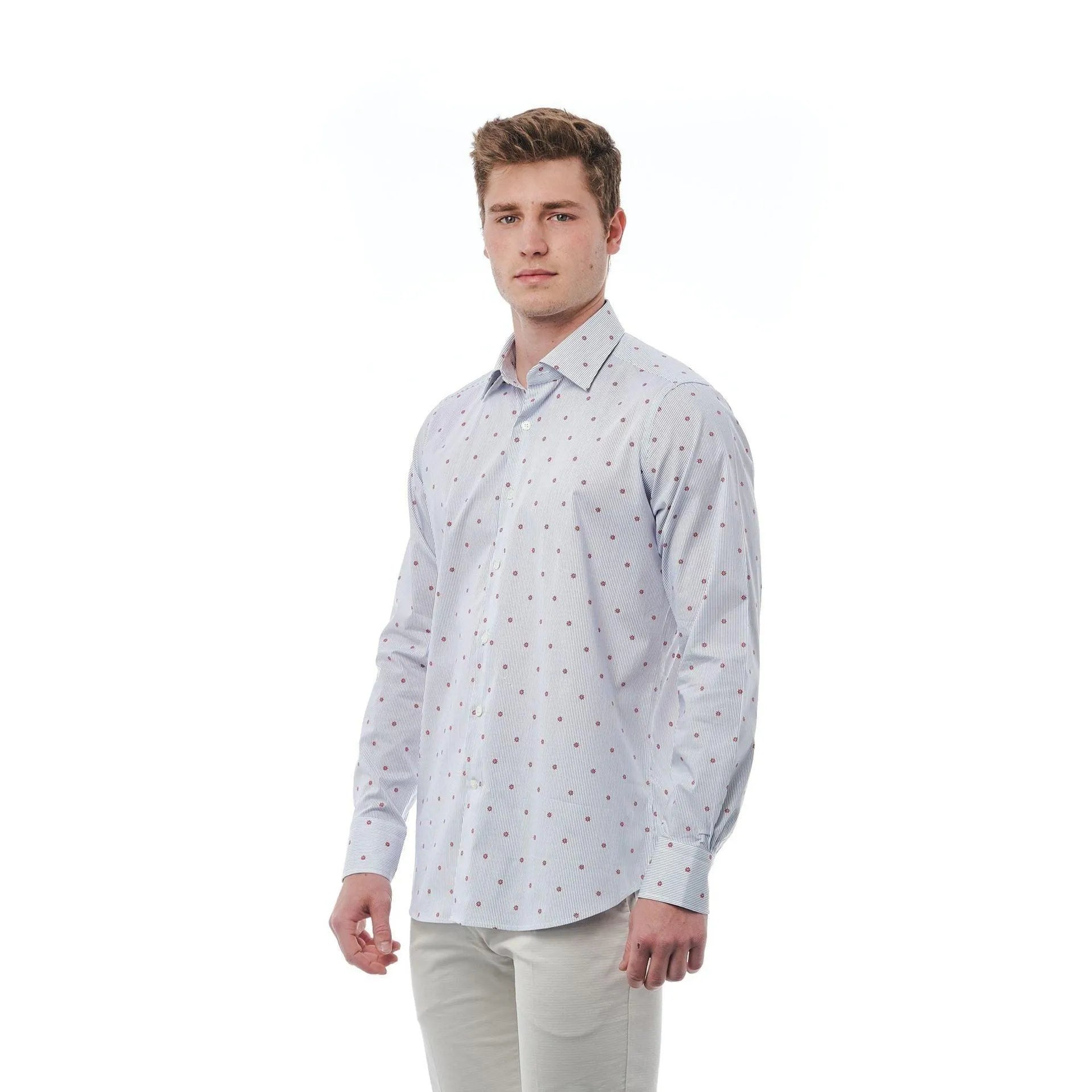Men Cotton Long Sleeves Regular Fit Dress Shirt – Stretchable - White, Red -Guocali