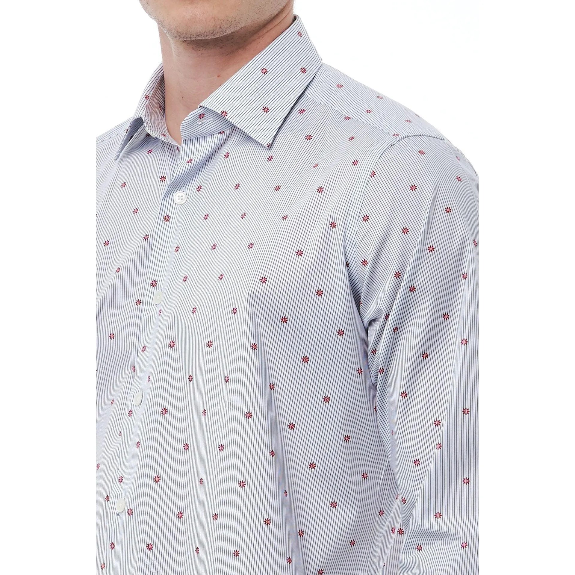 Men Cotton Long Sleeves Regular Fit Dress Shirt – Stretchable - White, Red -Guocali