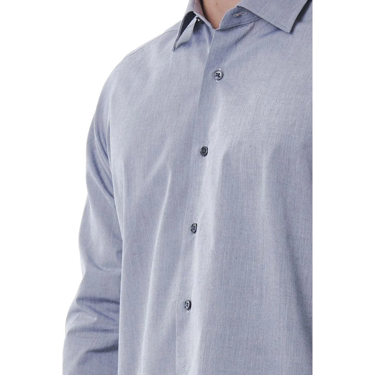 Men Long Sleeves Cotton Regular Fit Point Collar Dress Shirt – Stretchable - Blue -Guocali
