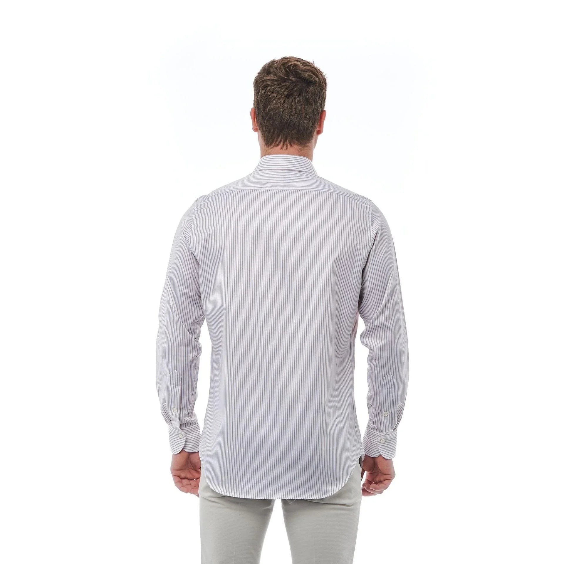 Men Long Sleeves Cotton Striped Dress Shirt – Breathable - White -Guocali
