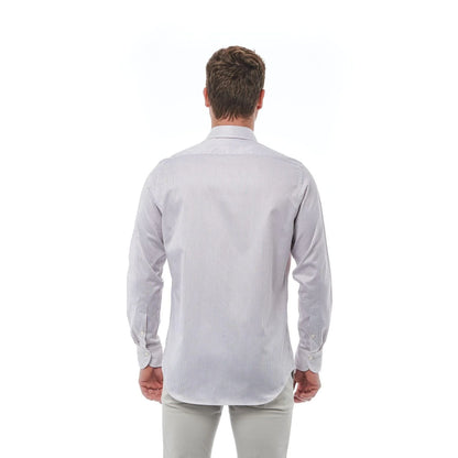 Men Long Sleeves Cotton Striped Dress Shirt – Breathable - White -Guocali