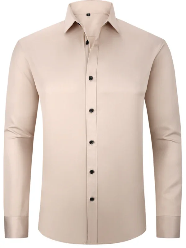 Men Long Sleeves Regular Fit Button-Down Shirt – Wrinkle-Resistant - Navy, Blue -Guocali