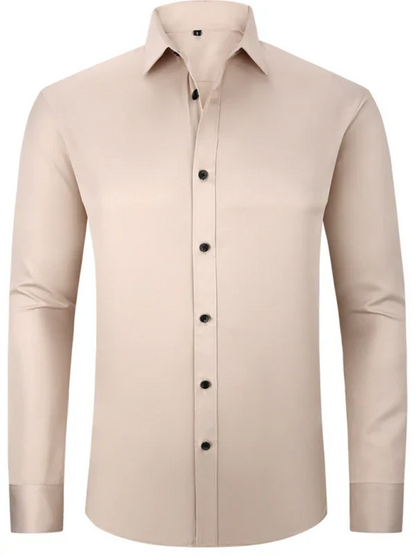 Men Long Sleeves Regular Fit Button-Down Shirt – Wrinkle-Resistant - Navy, Blue -Guocali
