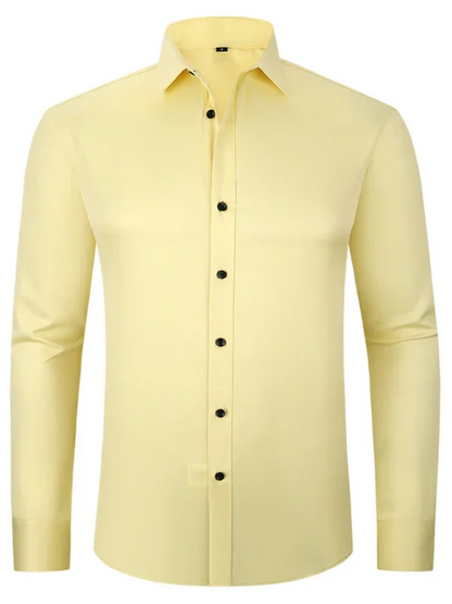 Men Long Sleeves Regular Fit Button-Down Shirt – Wrinkle-Resistant - Navy, Blue -Guocali