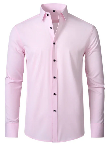 Men Long Sleeves Regular Fit Button-Down Shirt – Wrinkle-Resistant - Navy, Blue -Guocali