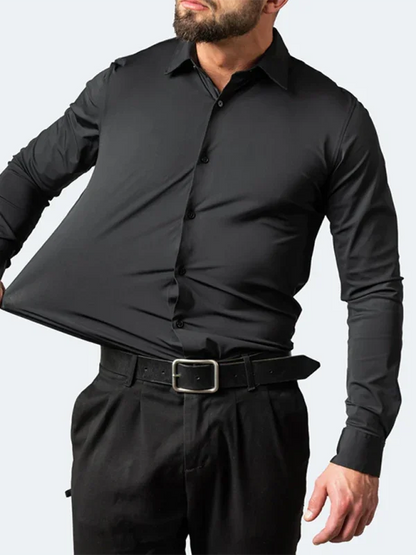 Men Long Sleeves Regular Fit Button-Down Shirt – Wrinkle-Resistant - Navy, Blue -Guocali