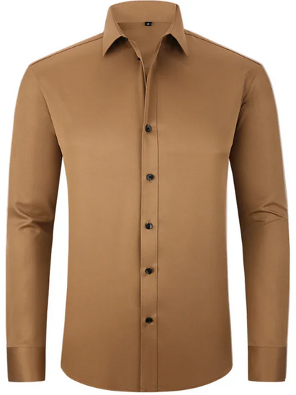 Men Long Sleeves Regular Fit Button-Down Shirt – Wrinkle-Resistant - Navy, Blue -Guocali