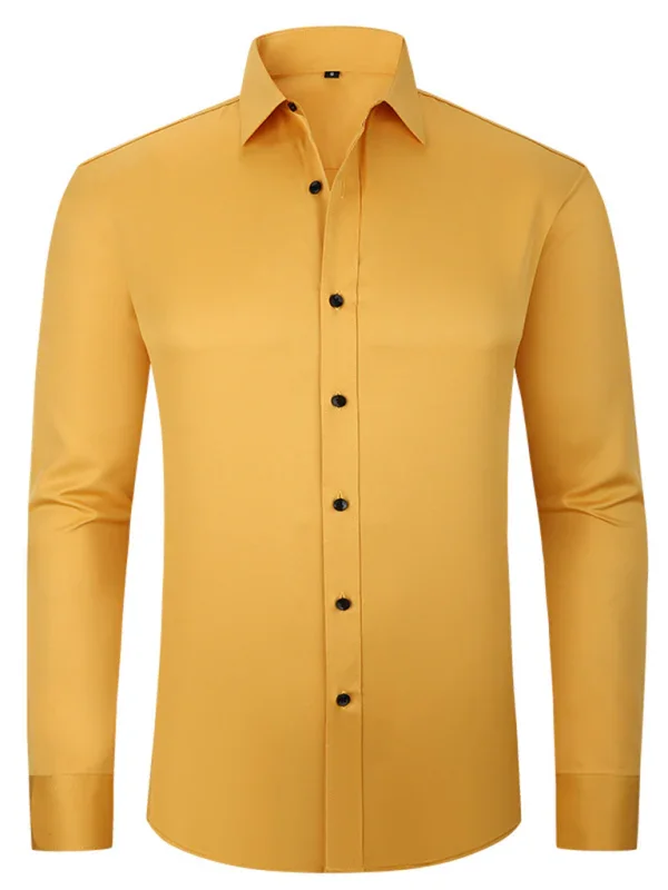 Men Long Sleeves Regular Fit Button-Down Shirt – Wrinkle-Resistant - Navy, Blue -Guocali