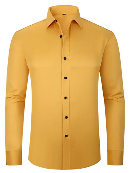 Men Long Sleeves Regular Fit Button-Down Shirt – Wrinkle-Resistant - Navy, Blue -Guocali
