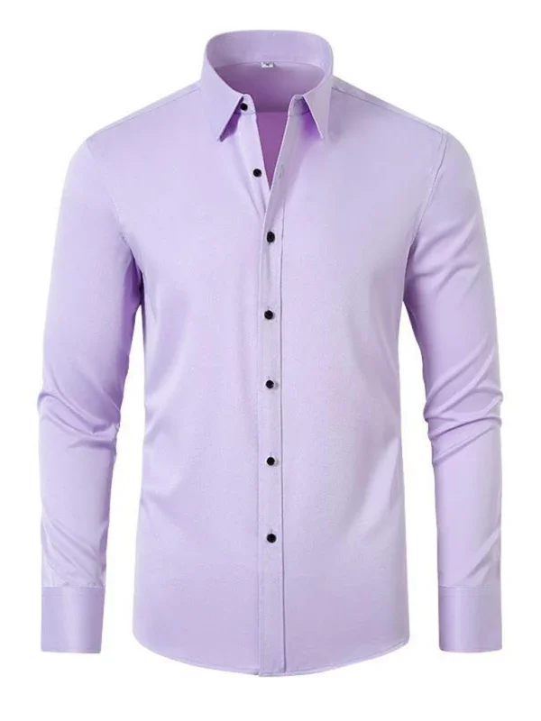 Men Long Sleeves Regular Fit Button-Down Shirt – Wrinkle-Resistant - Navy, Blue -Guocali