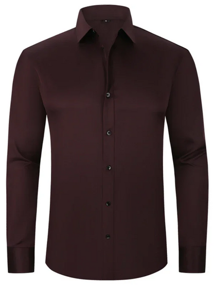 Men Long Sleeves Regular Fit Button-Down Shirt – Wrinkle-Resistant - Navy, Blue -Guocali