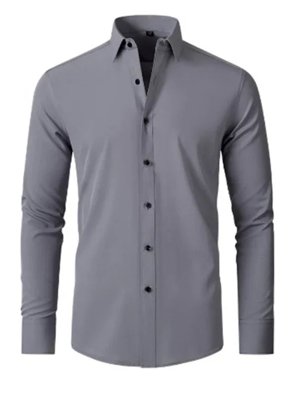 Men Long Sleeves Regular Fit Button-Down Shirt – Wrinkle-Resistant - Navy, Blue -Guocali