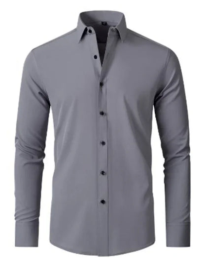 Men Long Sleeves Regular Fit Button-Down Shirt – Wrinkle-Resistant - Navy, Blue -Guocali