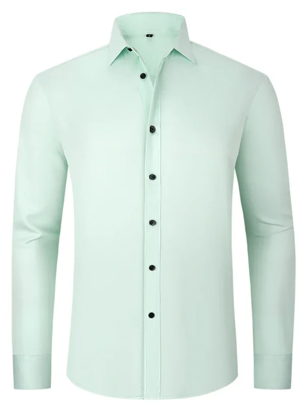 Men Long Sleeves Regular Fit Button-Down Shirt – Wrinkle-Resistant - Navy, Blue -Guocali