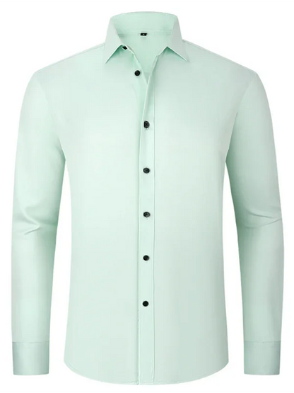Men Long Sleeves Regular Fit Button-Down Shirt – Wrinkle-Resistant - Navy, Blue -Guocali