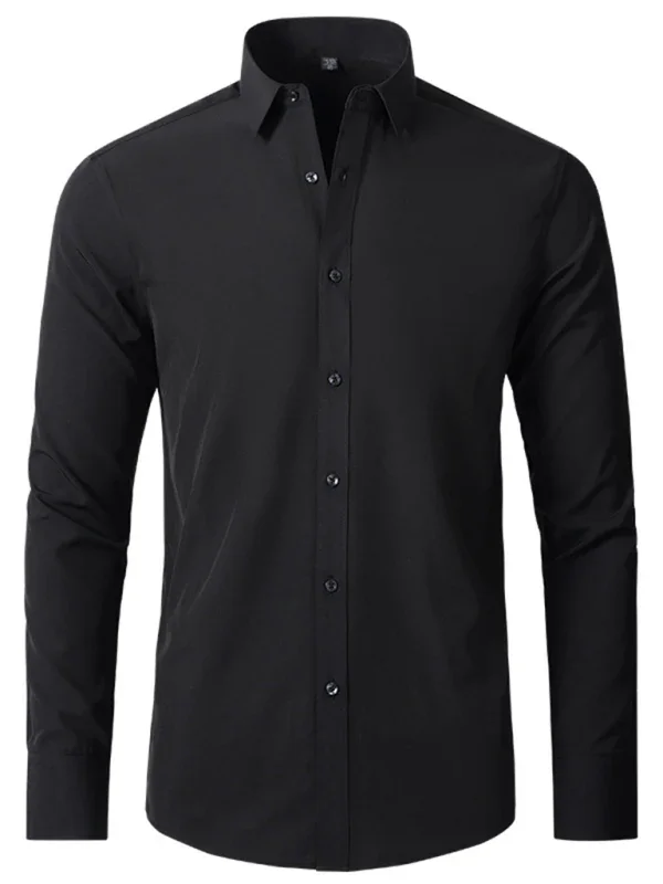 Men Long Sleeves Regular Fit Button-Down Shirt – Wrinkle-Resistant - Navy, Blue -Guocali