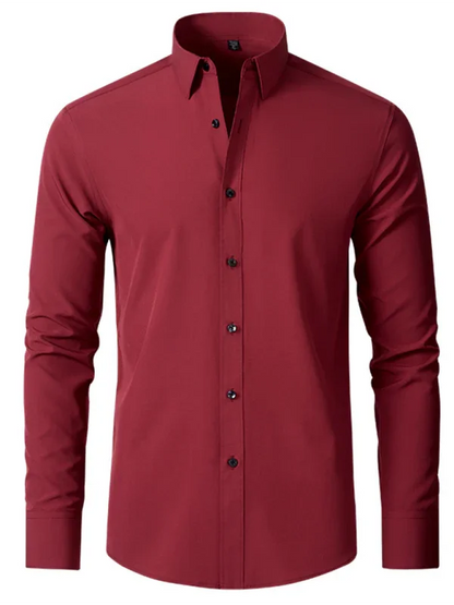 Men Long Sleeves Regular Fit Button-Down Shirt – Wrinkle-Resistant - Navy, Blue -Guocali