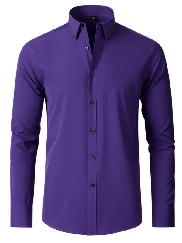 Men Long Sleeves Regular Fit Button-Down Shirt – Wrinkle-Resistant - Navy, Blue -Guocali