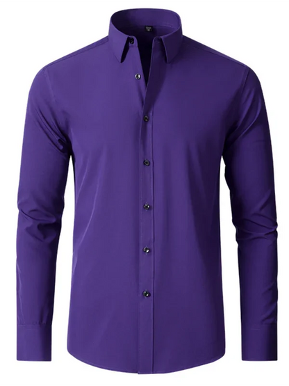 Men Long Sleeves Regular Fit Button-Down Shirt – Wrinkle-Resistant - Navy, Blue -Guocali