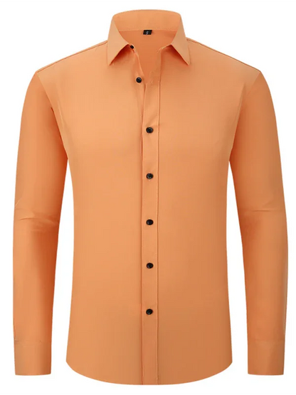 Men Long Sleeves Regular Fit Button-Down Shirt – Wrinkle-Resistant - Navy, Blue -Guocali