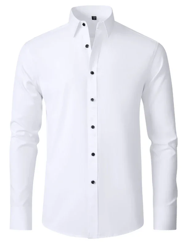 Men Long Sleeves Regular Fit Button-Down Shirt – Wrinkle-Resistant - Navy, Blue -Guocali