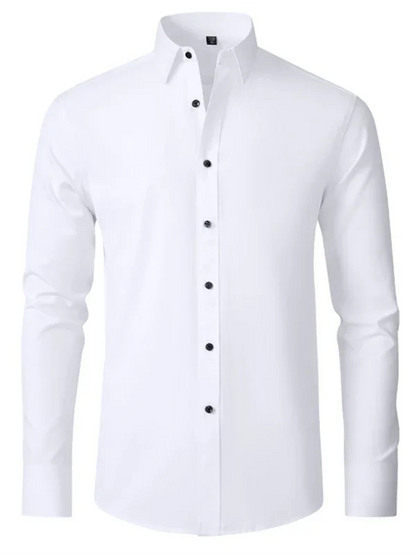 Men Long Sleeves Regular Fit Button-Down Shirt – Wrinkle-Resistant - Navy, Blue -Guocali