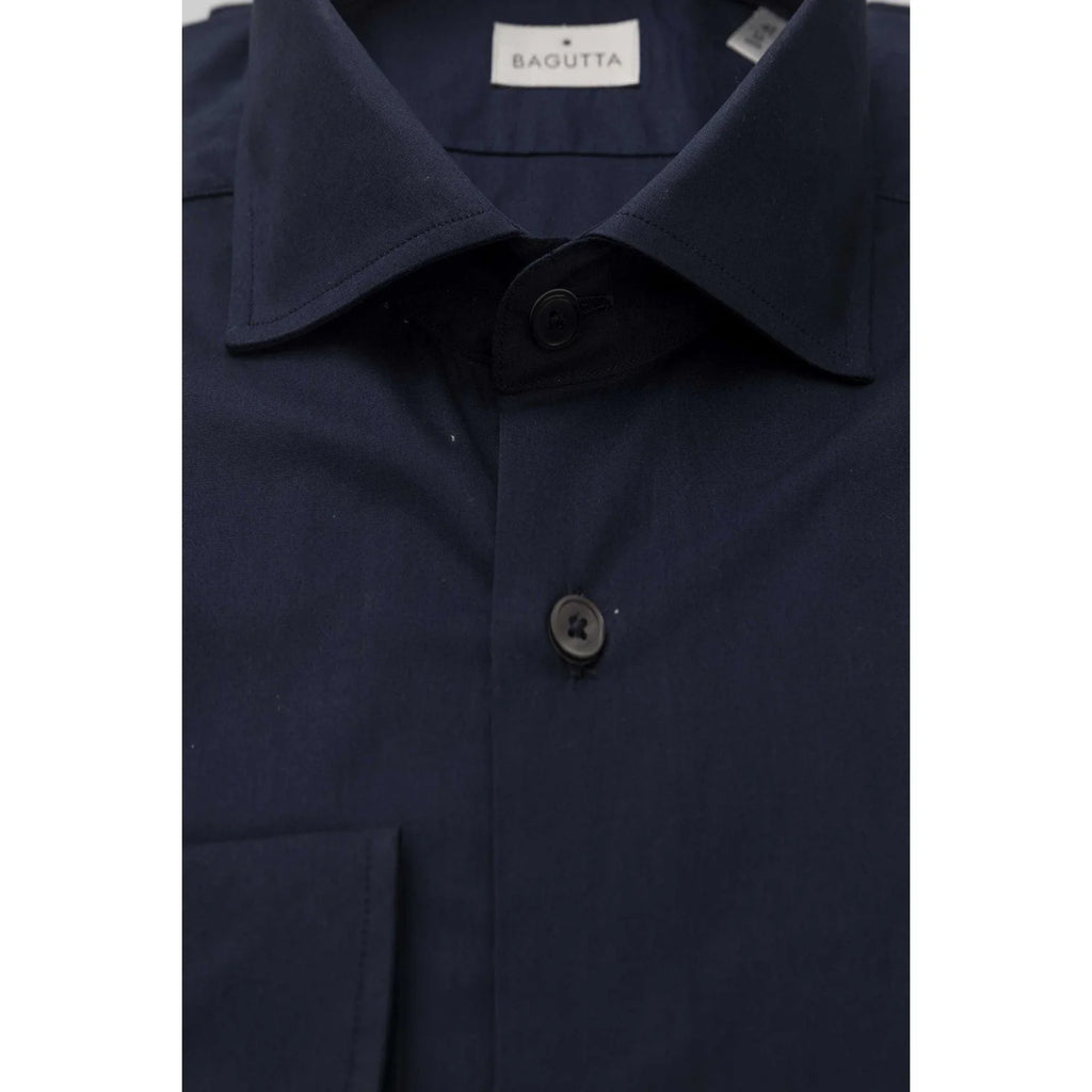 Men Long Sleeves Slim Fit Cotton Dress Shirt – Stretchable - Navy, Blue -Guocali