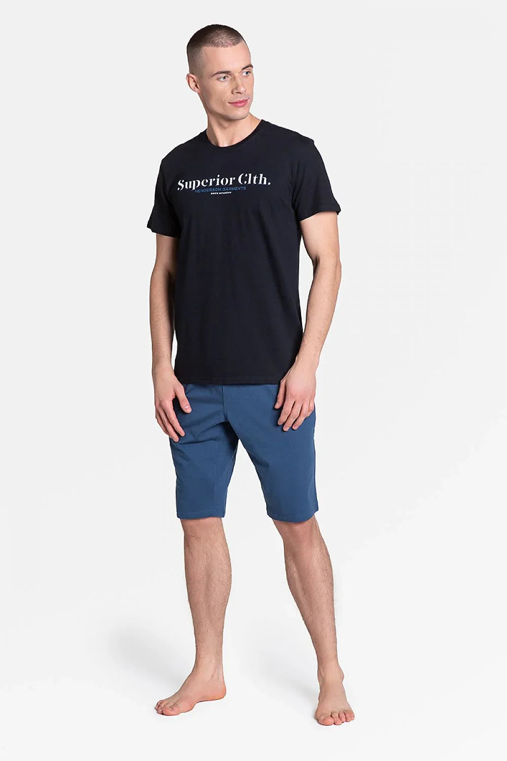 Men Pajama Shorts Set –Breathable Logo - Blue -Guocali