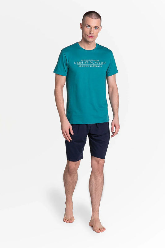 Men Pajama Shorts Set –Breathable Logo, Solid - Green -Guocali
