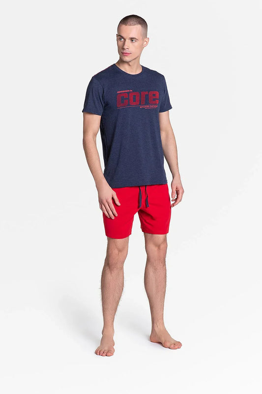 Men Pajama Shorts Set –Breathable Logo, Solid - Navy -Guocali