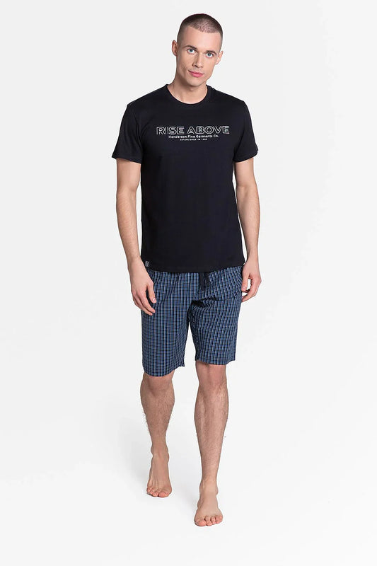 Men Pajama Shorts Set –Breathable Solid - Black -Guocali